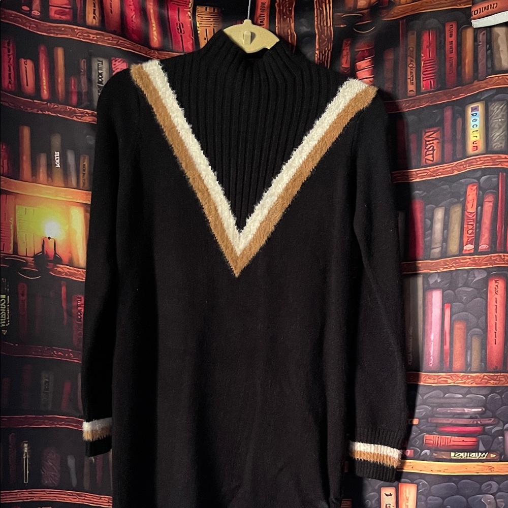 Karlie Black Sweater with Brown and Cream Accents